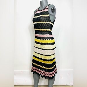 Missoni Striped Maxi /Midi Dress - Black/Yellow/Pink (Size 40)